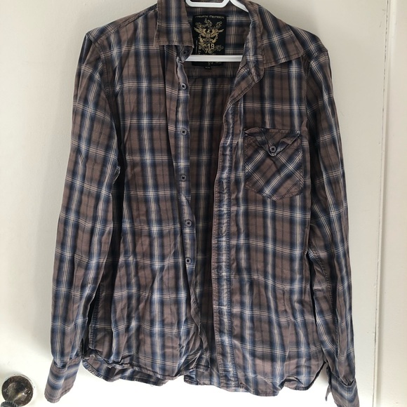 Brown plaid button up - Picture 3 of 4